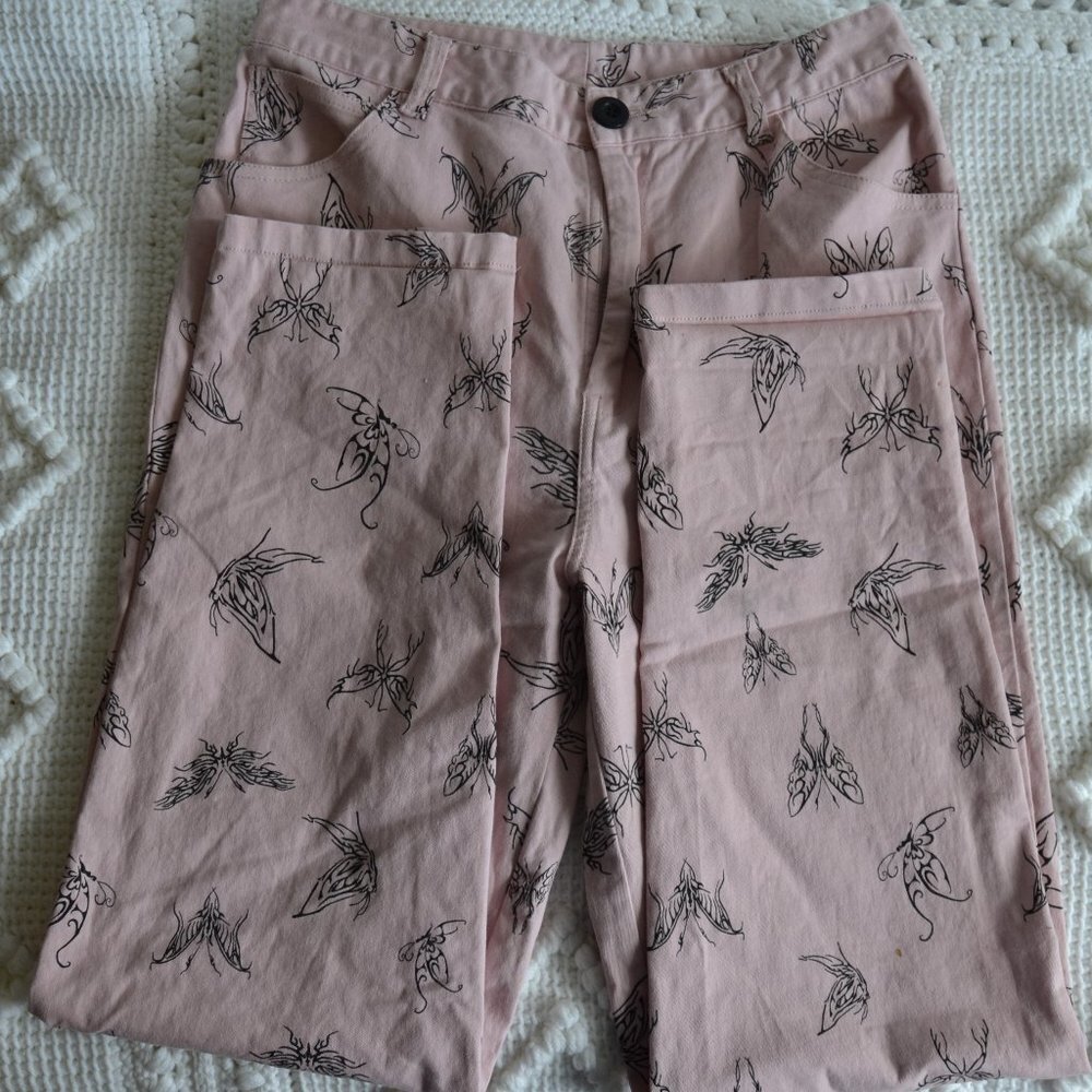 Hot Lava Urban Outfitters Pink Black Butterfly High Rise Straight Pant Large